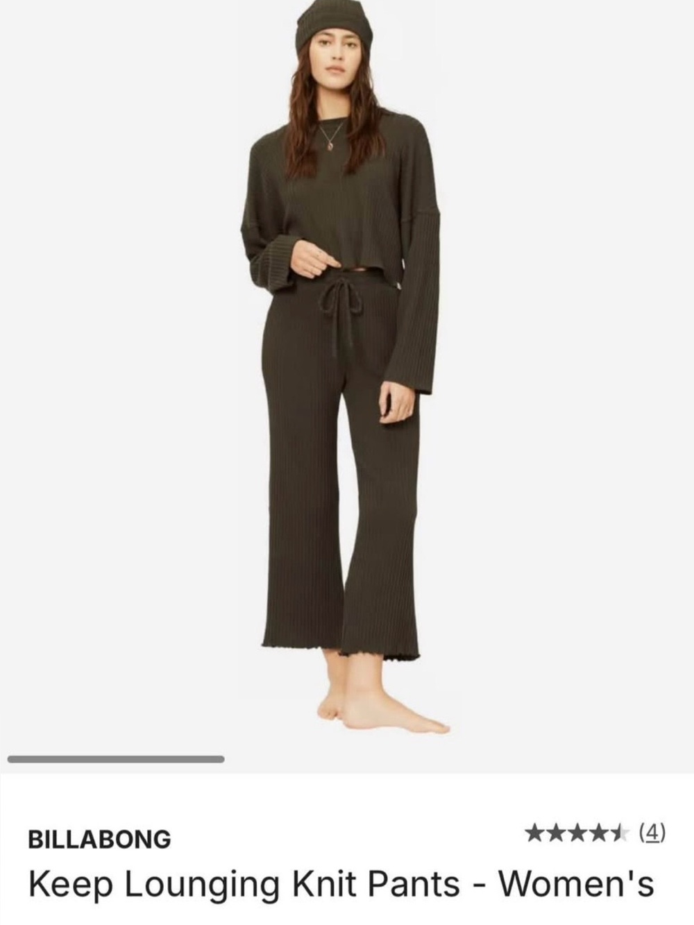 Billabong Ribbed Lounge Set Pants in Dark Olive - medium